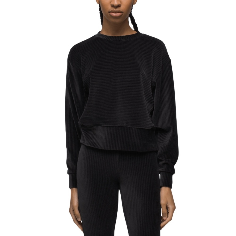 prAna Women’s Size Large Escambia Pull Over Velvet Sweater Black‎ Organic Cotton